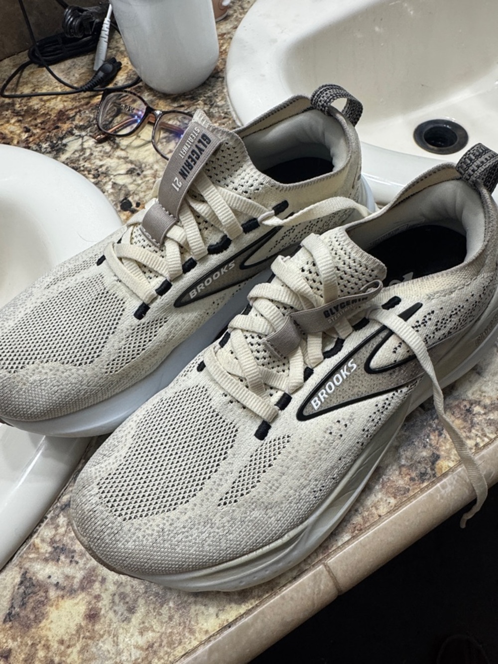 Brooks Cream and Black Knit Running Shoes